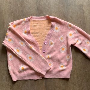 Pink daisy SHEIN cardigan sweater